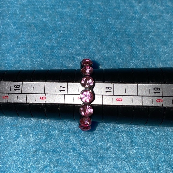 ETERNITY Ring Pink crystal silver tone sparkly September birthstone size 7.5 - Picture 4 of 8